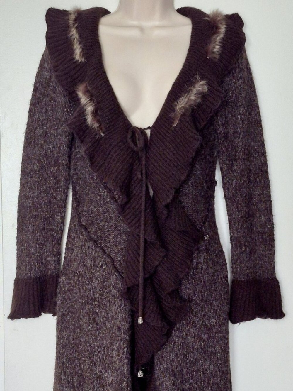 Hendi Beautiful Lagenlook Fitted Knitted Ruffle Duster Size S/M